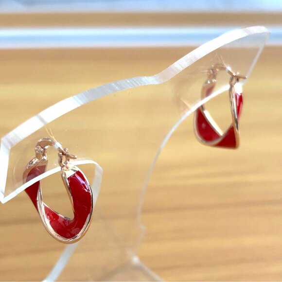 Red & Gold Teardrop Hoop Earrings - Stylish Jewelry For Women - Lightweight & Ey - Picture 3 of 4